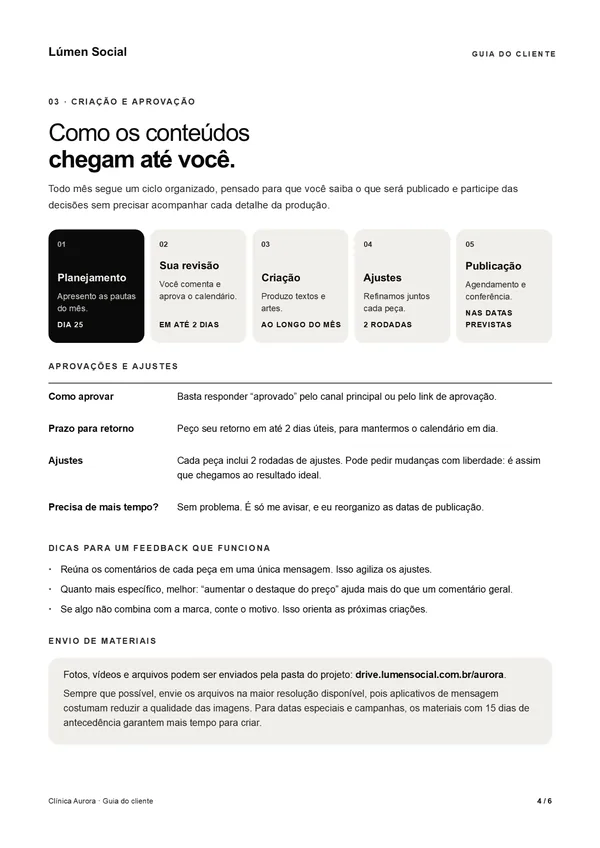 Guia do cliente, criação e aprovação