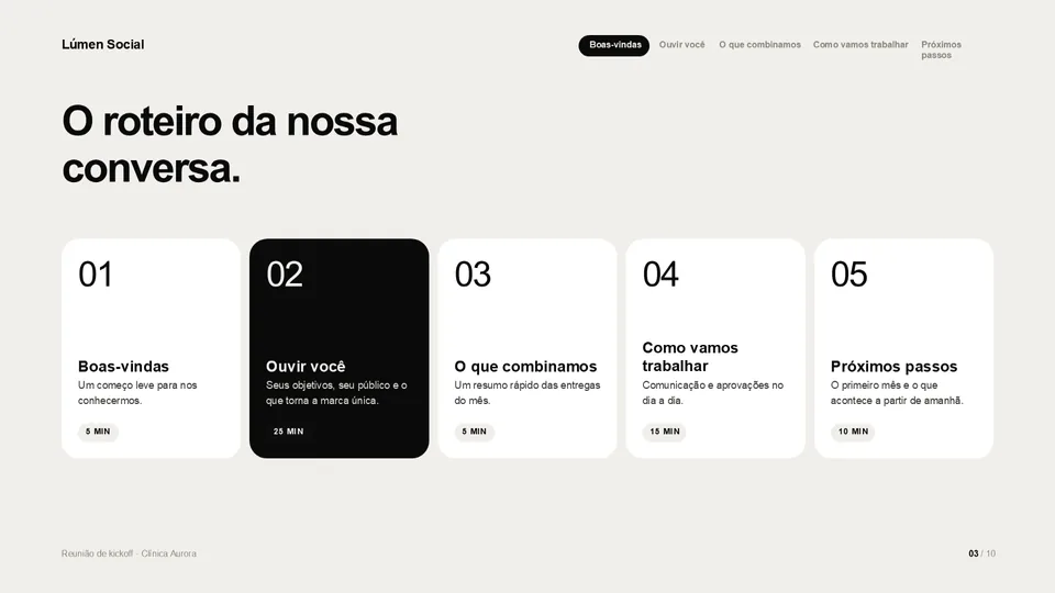 Slide de roteiro do kickoff